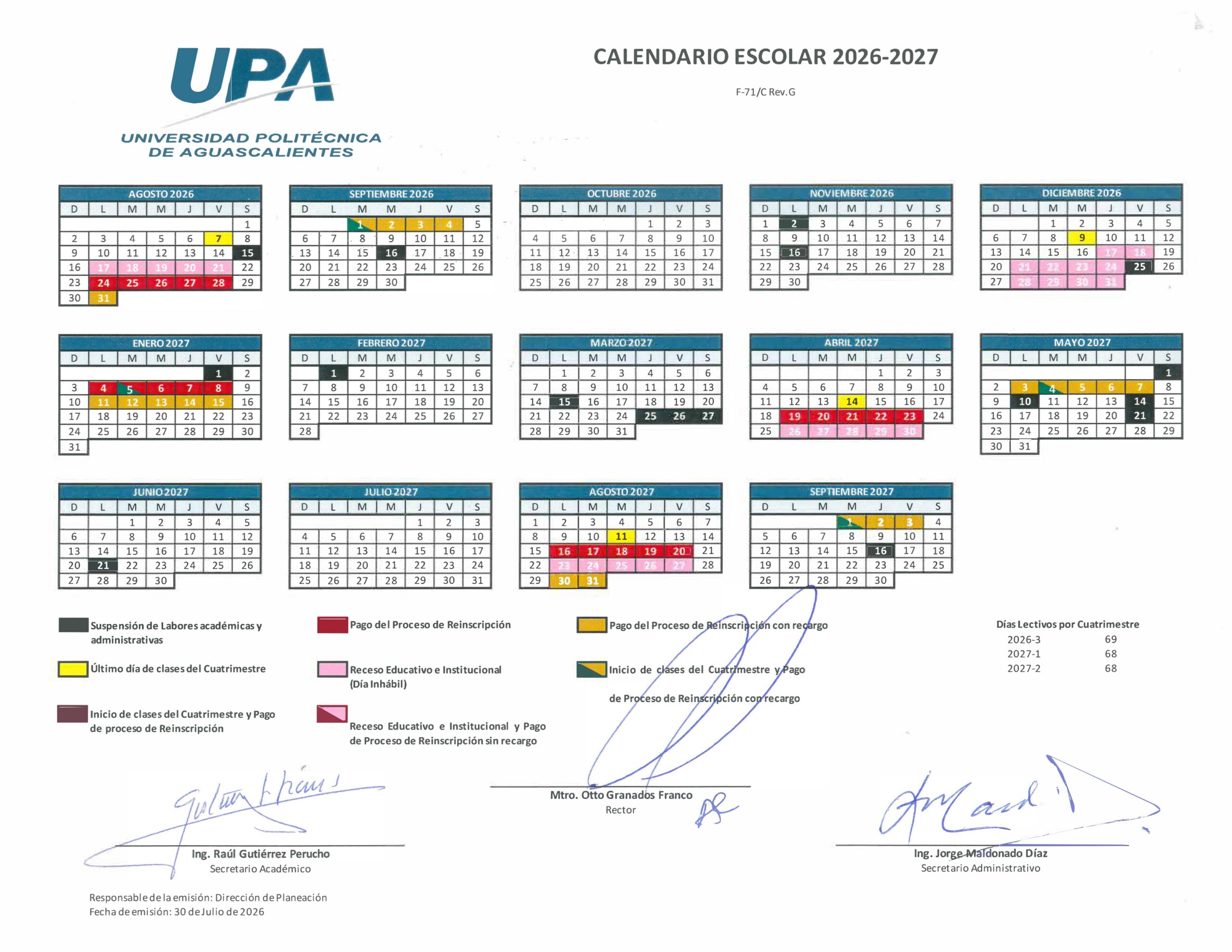 Calendario Escolar UPA 2025-2026
